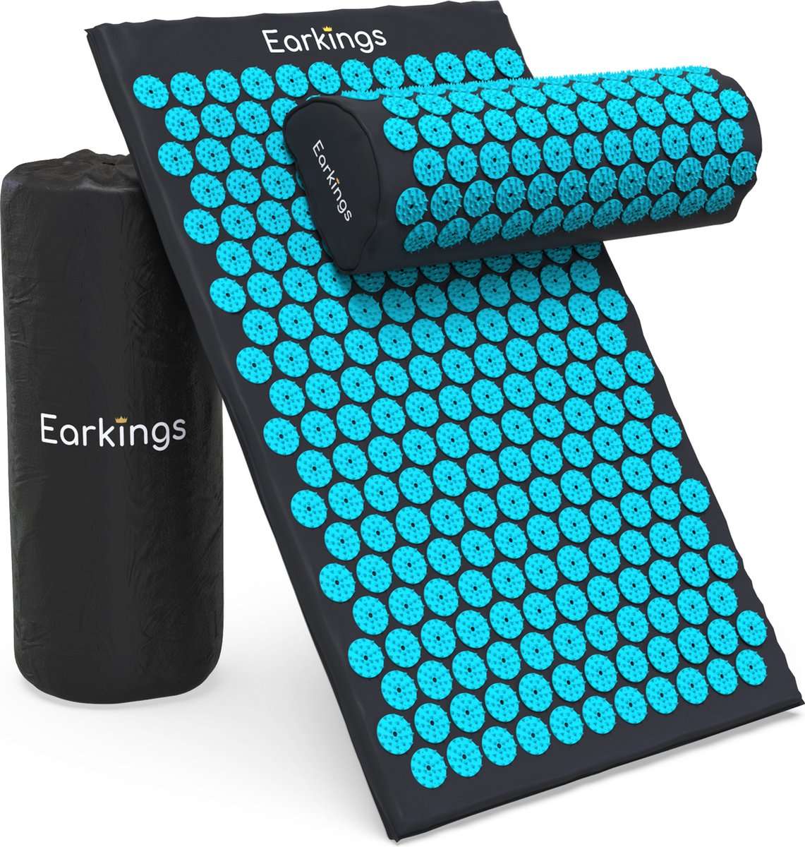 Spijkermat met kussen en met Opbergtas - 8000+ punten - zwart & blauw - Earkings