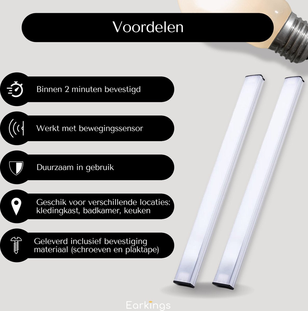 Onderbouwverlichting LED Met Bewegingssensor 30cm - Natuurlijk Wit - Earkings