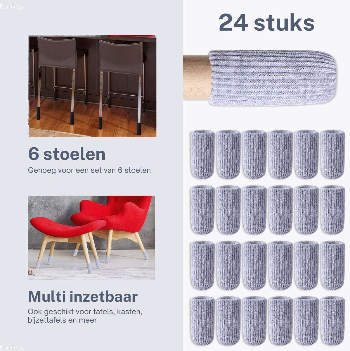 Stoelpoot Beschermers Vloerbeschermer Ø25-50 mm sokken - 24 stuks - grijs - Earkings