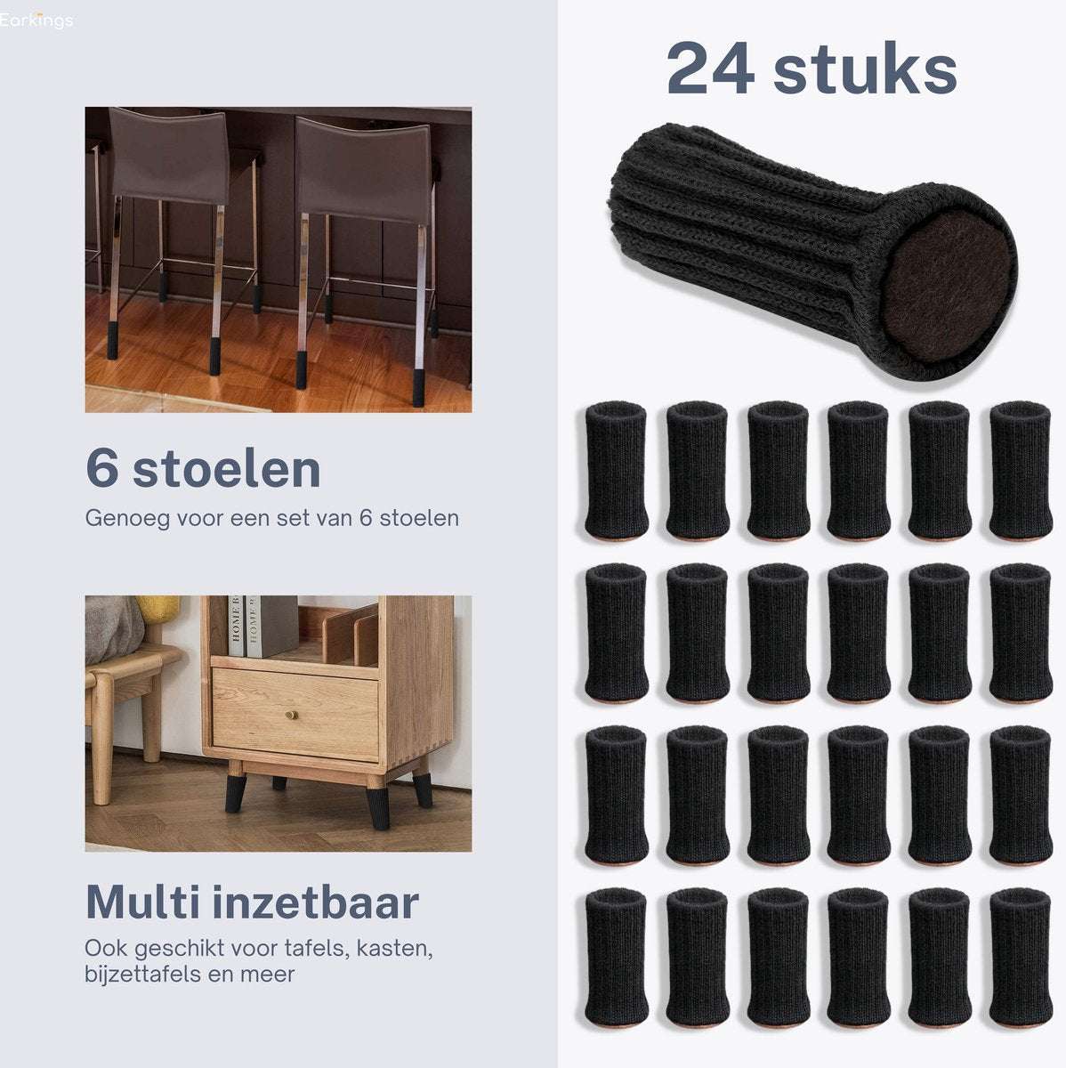 Stoelpoot Beschermers Vloerbeschermer Ø25-50 mm sokken - 24 stuks - Earkings