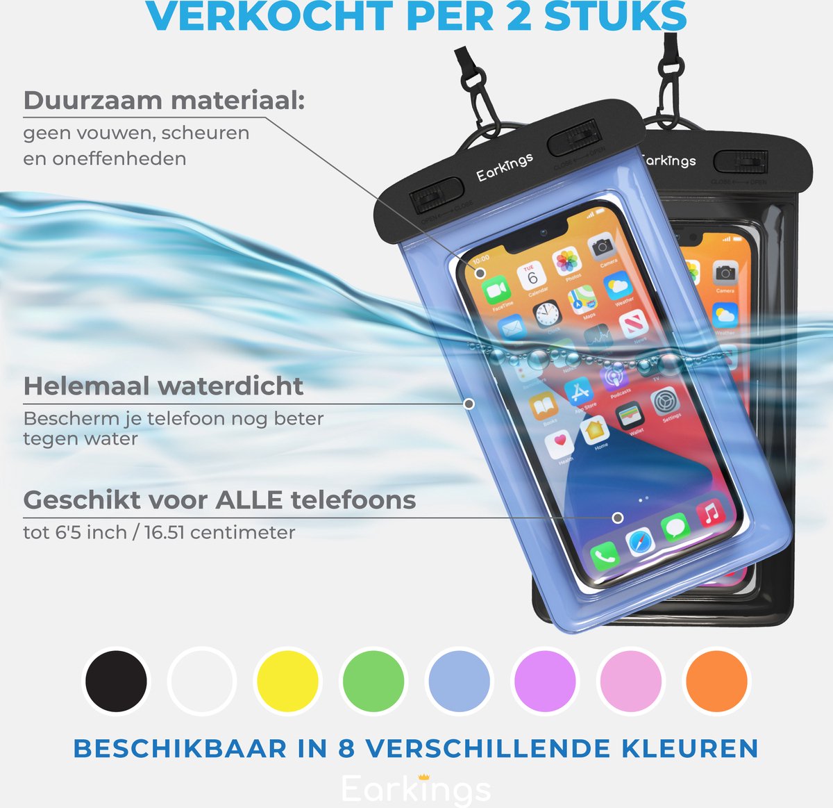 Waterdichte telefoonhoesjes Set van 2 stuks - zwart & donker blauw - Earkings