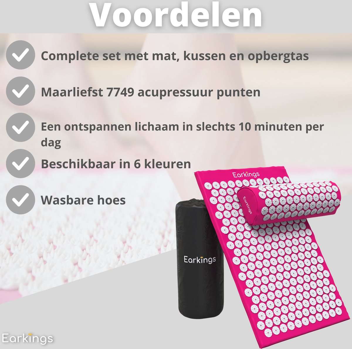 Spijkermat met kussen en met Opbergtas - 8000+ punten - roze - Earkings