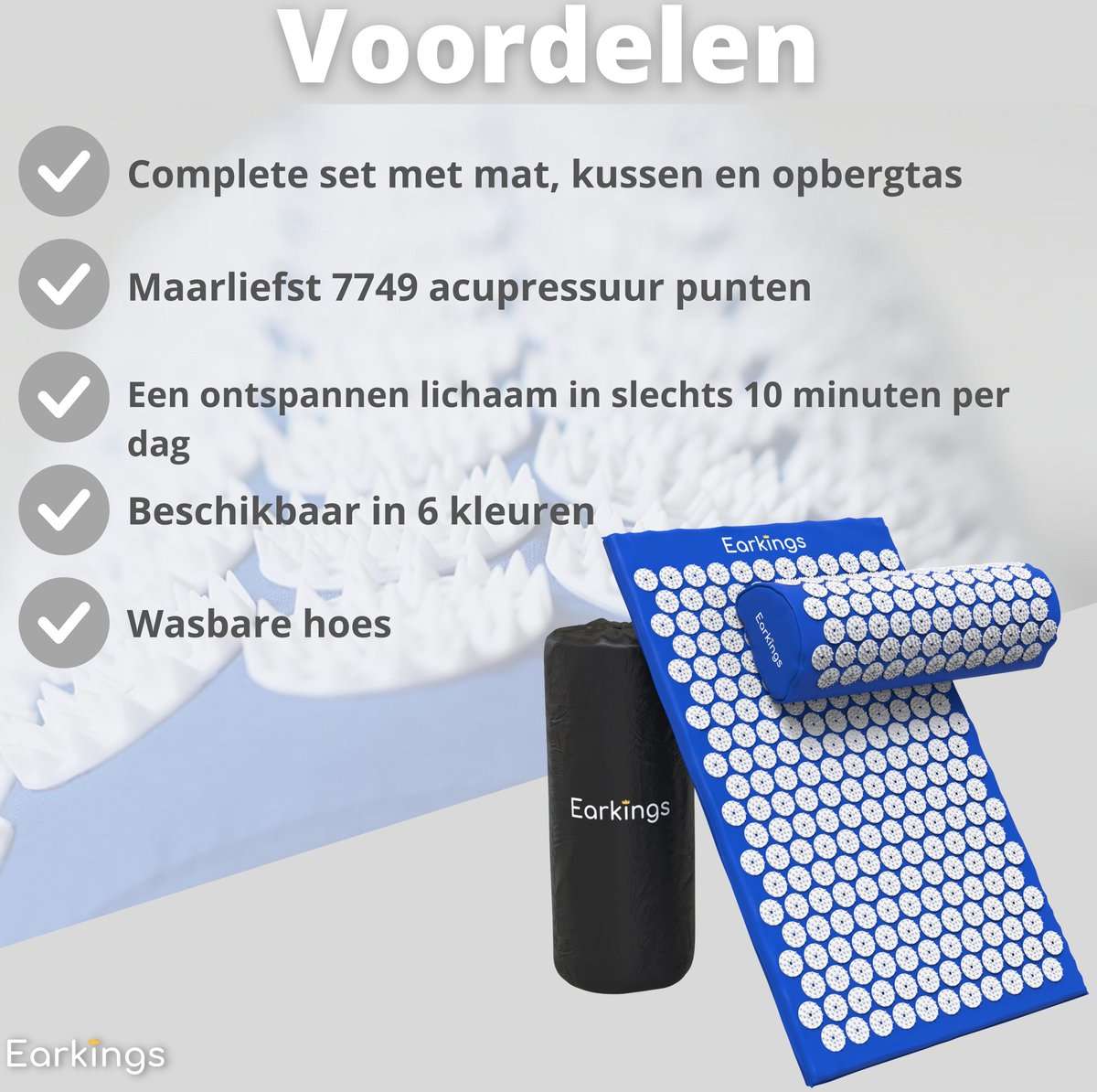 Spijkermat met kussen en met Opbergtas - 8000+ punten - blauw - Earkings
