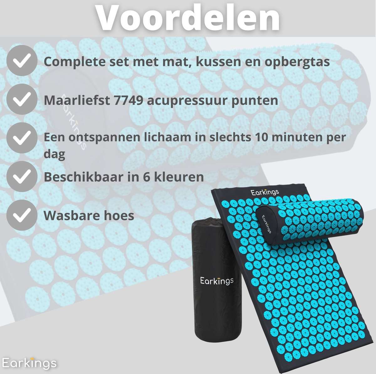 Spijkermat met kussen en met Opbergtas - 8000+ punten - zwart & blauw - Earkings