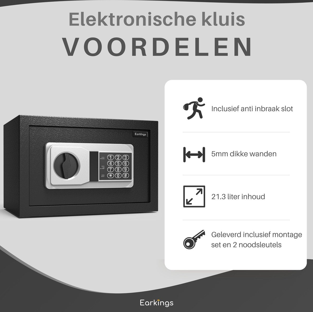 Elektronische Kluis 23x41x33 cm met Cijferslot - Earkings
