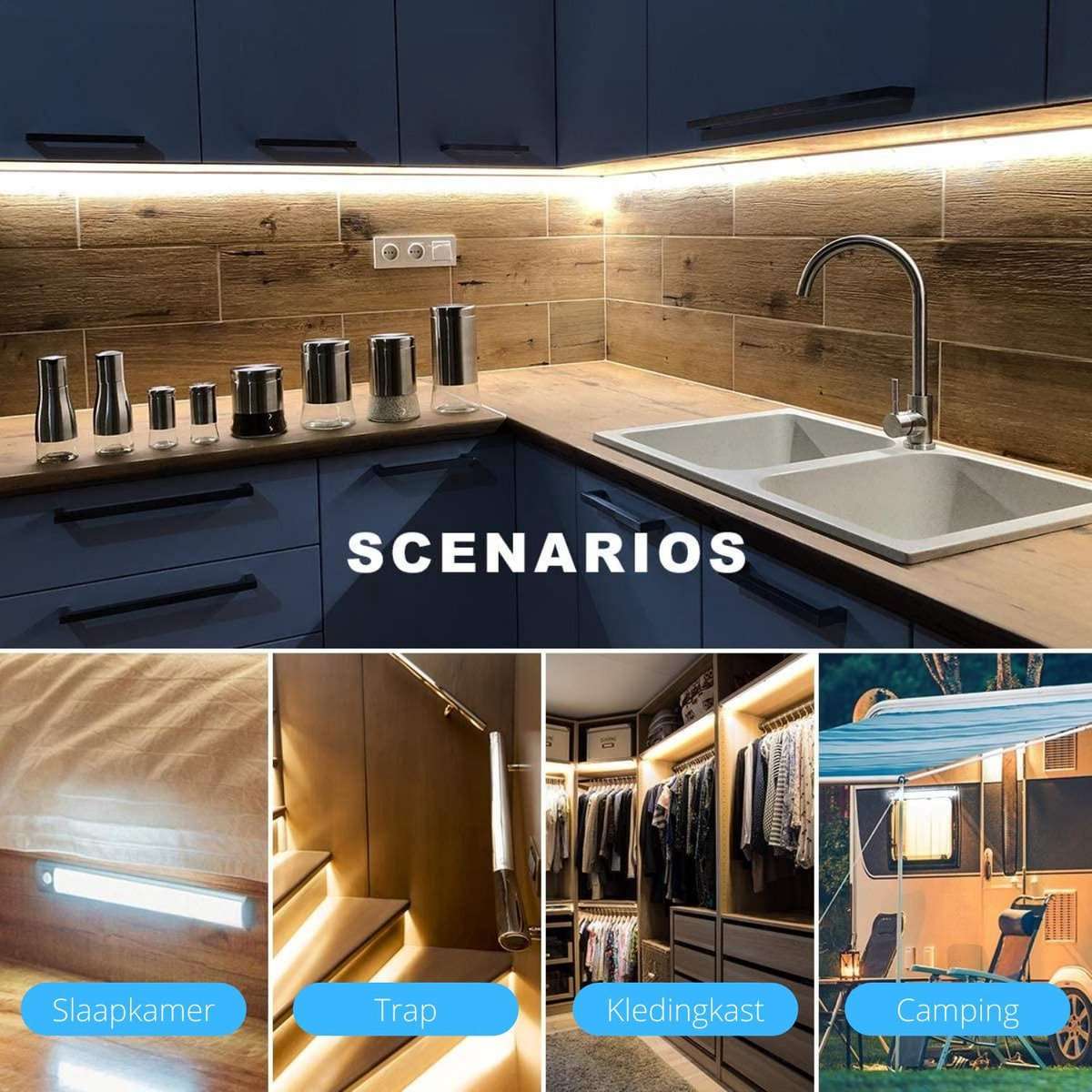 Onderbouwverlichting LED Met Bewegingssensor 30cm 2 stuks- Natuurlijk - wit - Earkings