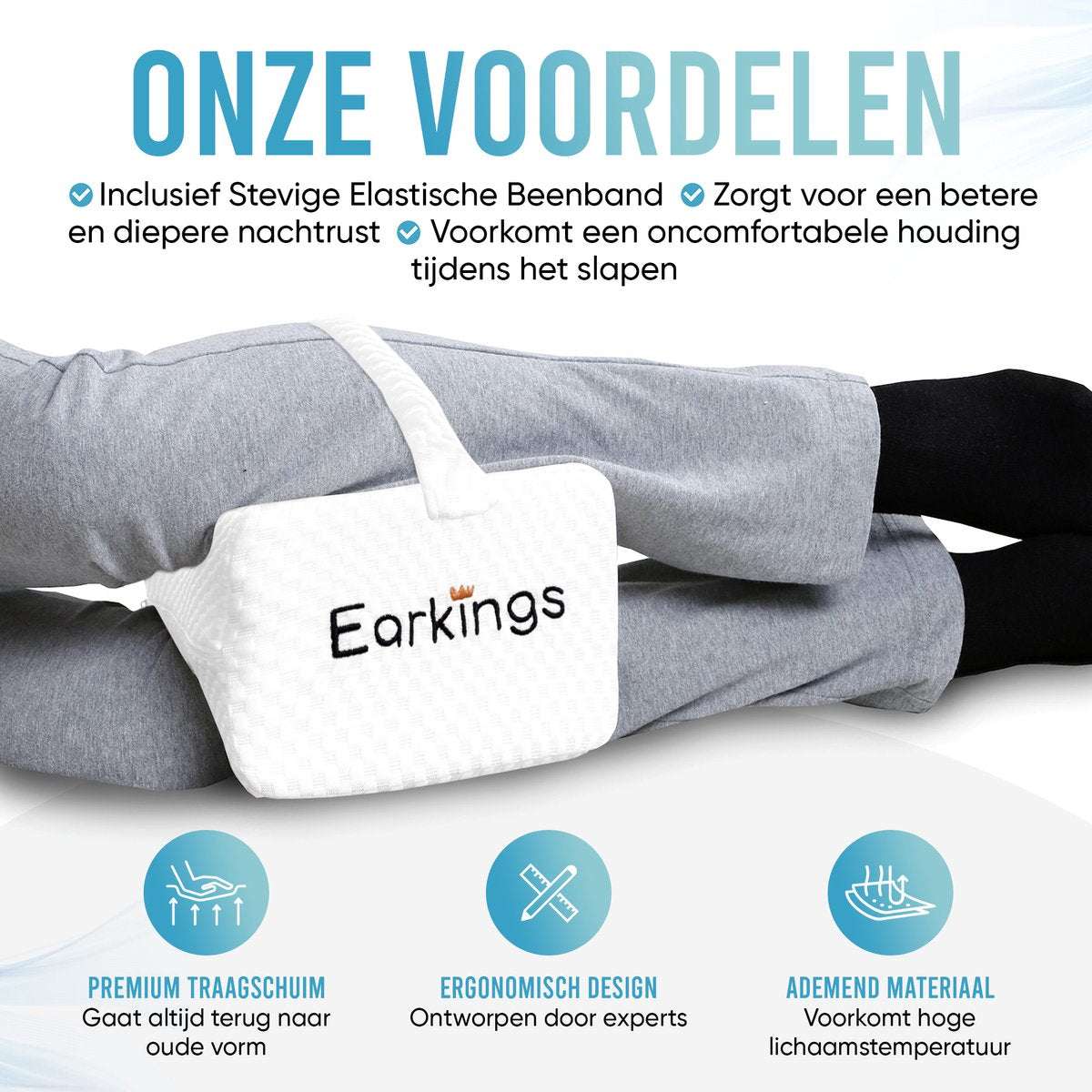 Kniekussen voor in Bed (Zijslaapkussen) met Band - Earkings