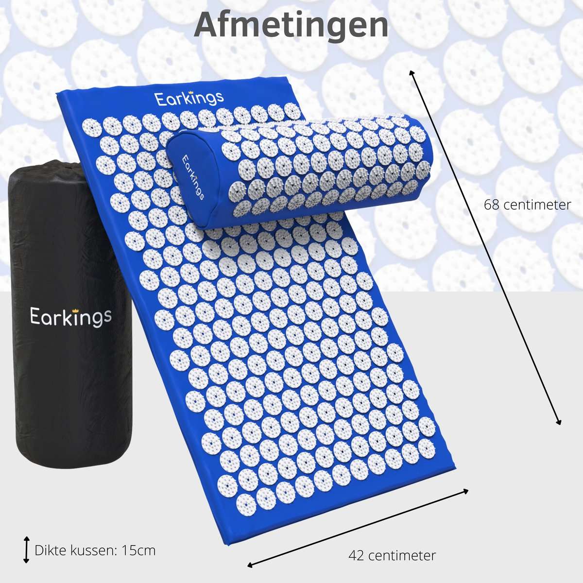 Spijkermat met kussen en met Opbergtas - 8000+ punten - blauw - Earkings