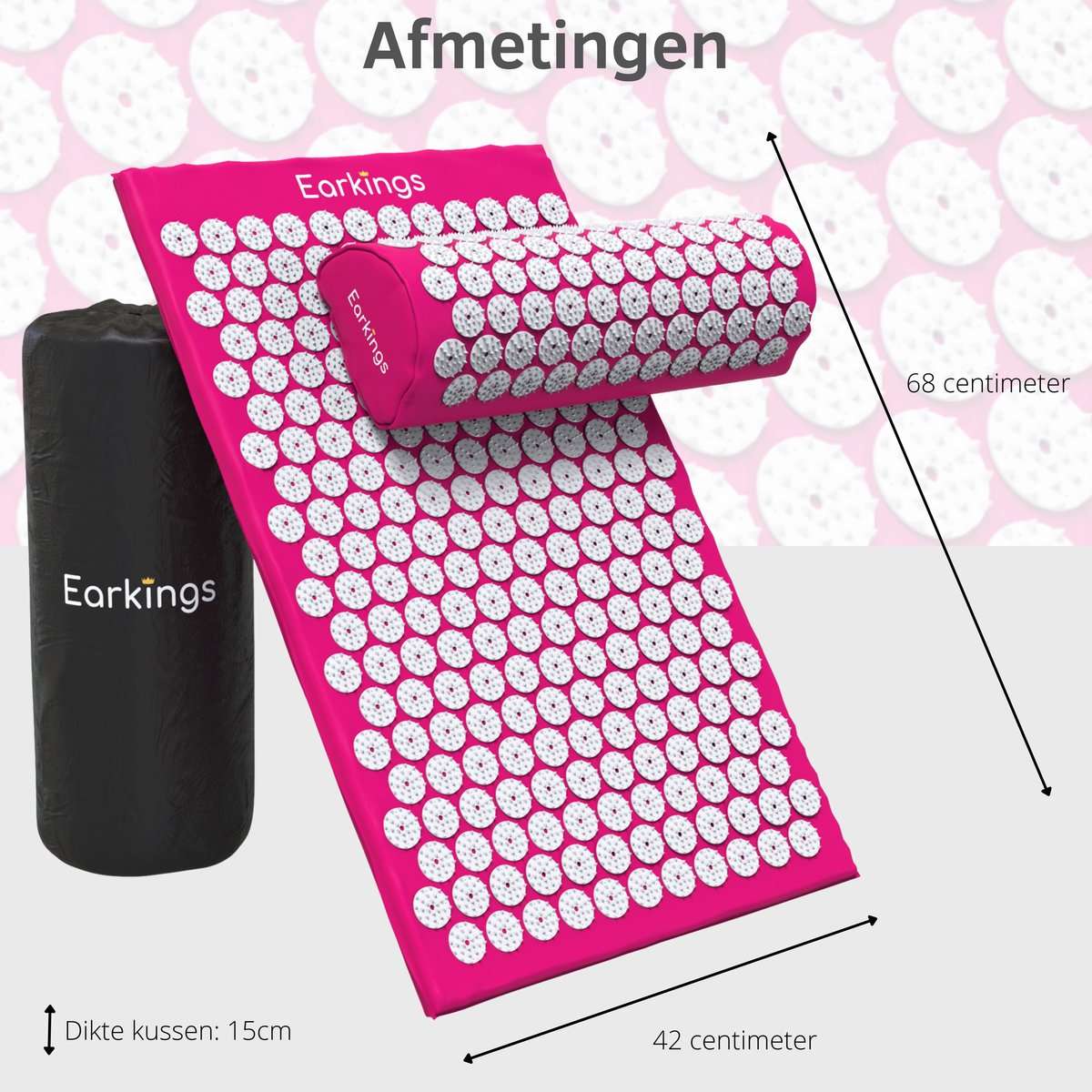 Spijkermat met kussen en met Opbergtas - 8000+ punten - roze - Earkings