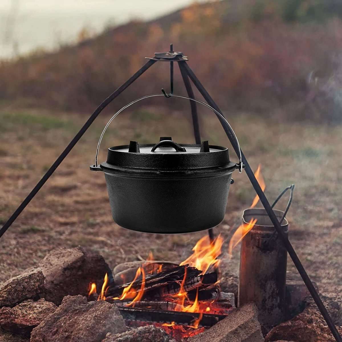 KitchenMonster® Dutch Oven Kookpan - Gietijzeren Pan Ø29 met Deksel 9 Liter - Earkings