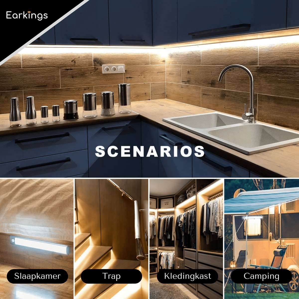 Onderbouwverlichting LED Met Bewegingssensor 30cm - Natuurlijk Wit - Earkings