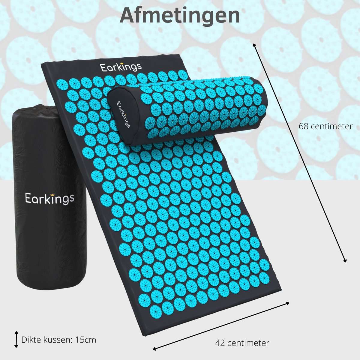 Spijkermat met kussen en met Opbergtas - 8000+ punten - zwart & blauw - Earkings