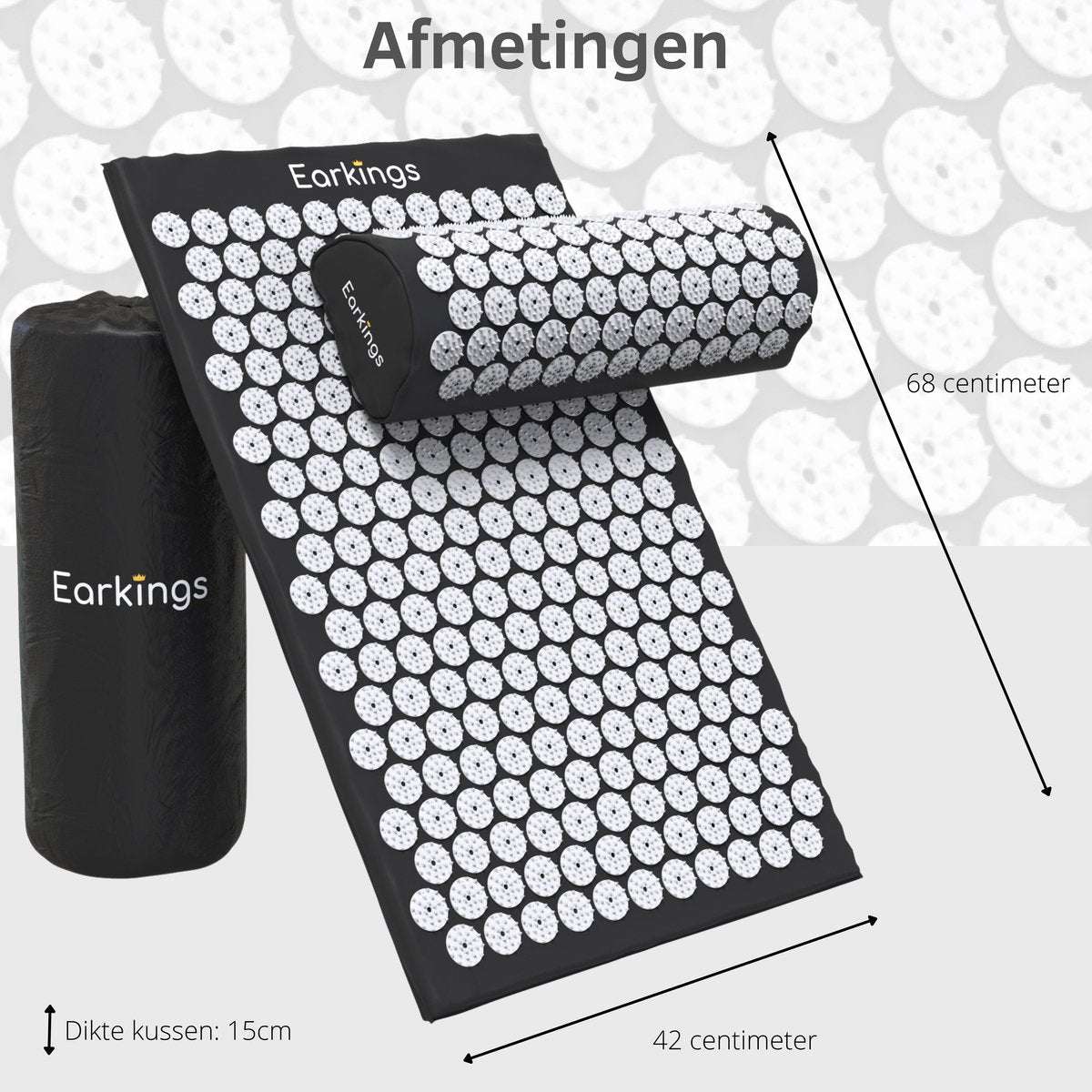 Spijkermat met kussen en met Opbergtas - 8000+ punten - zwart - Earkings