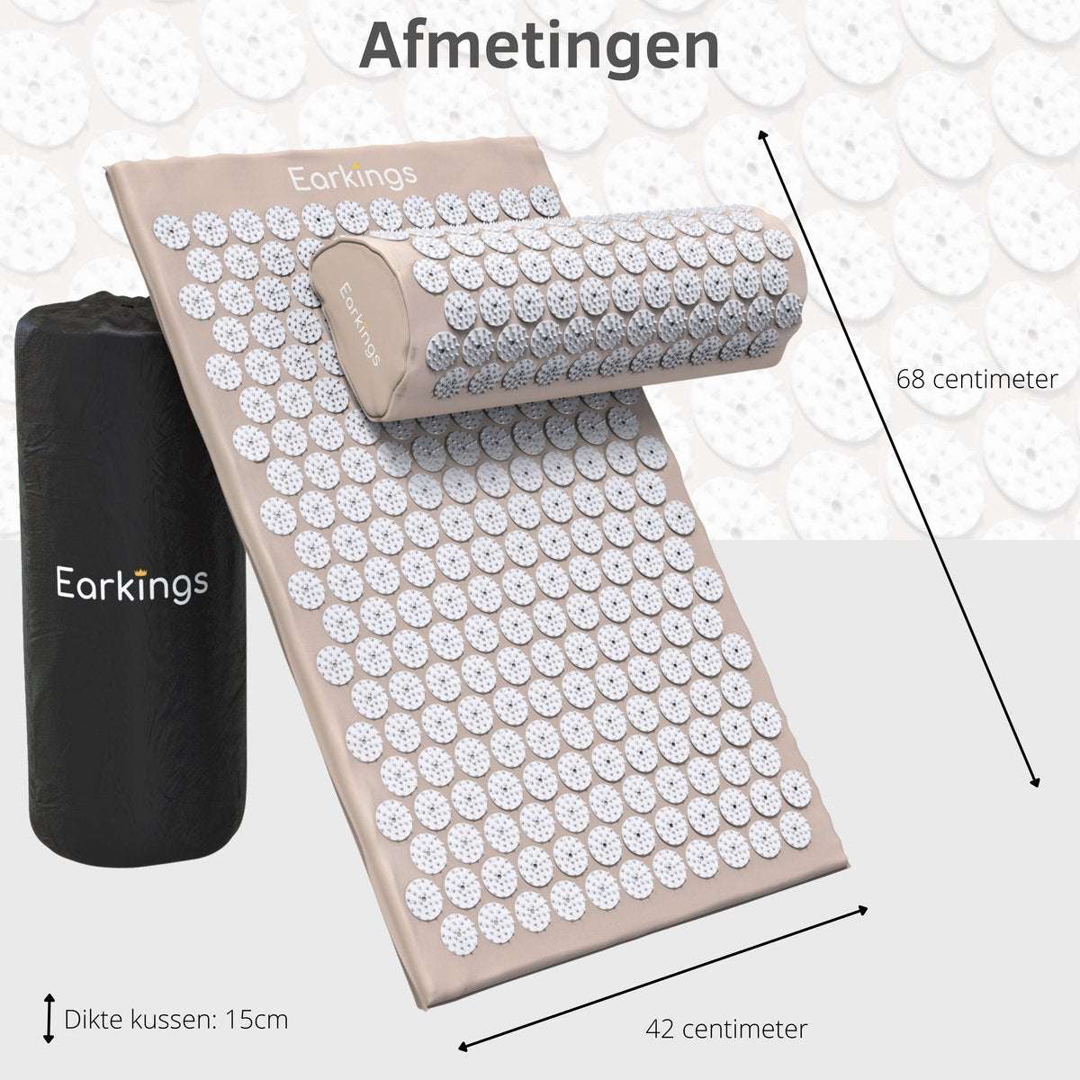 Spijkermat met kussen en met Opbergtas - 8000+ punten - grijs - Earkings