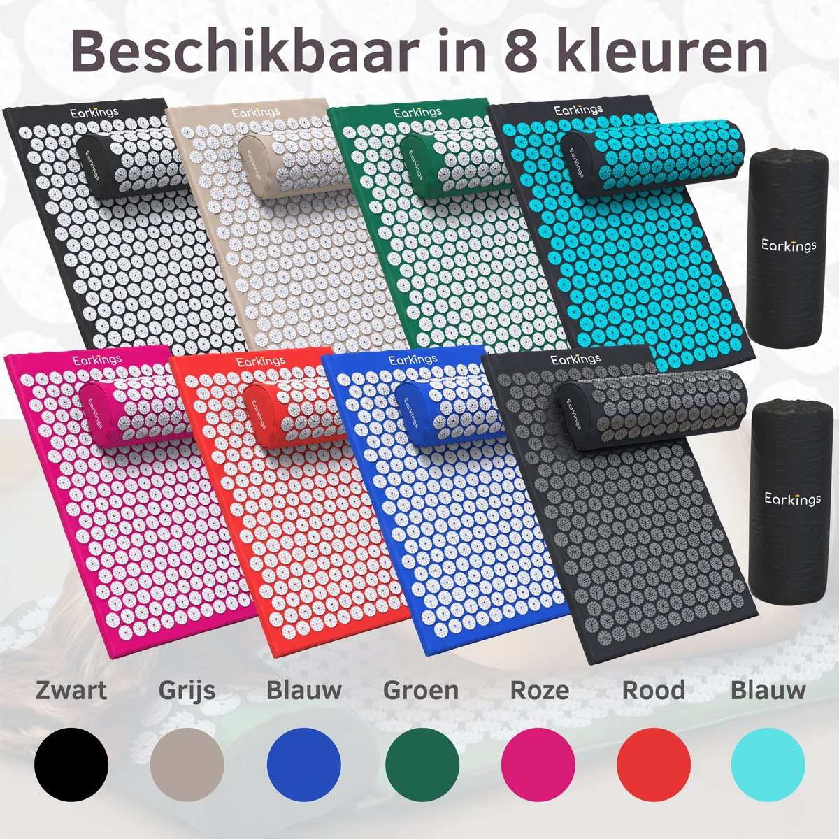 Spijkermat met kussen en met Opbergtas - 8000+ punten - zwart & blauw - Earkings