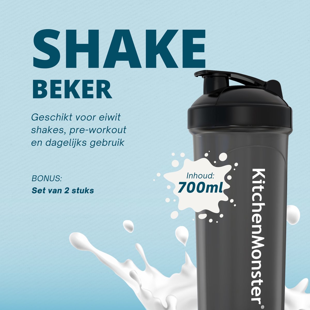 KitchenMonster® Shakebeker set van 2 - zwart - Earkings