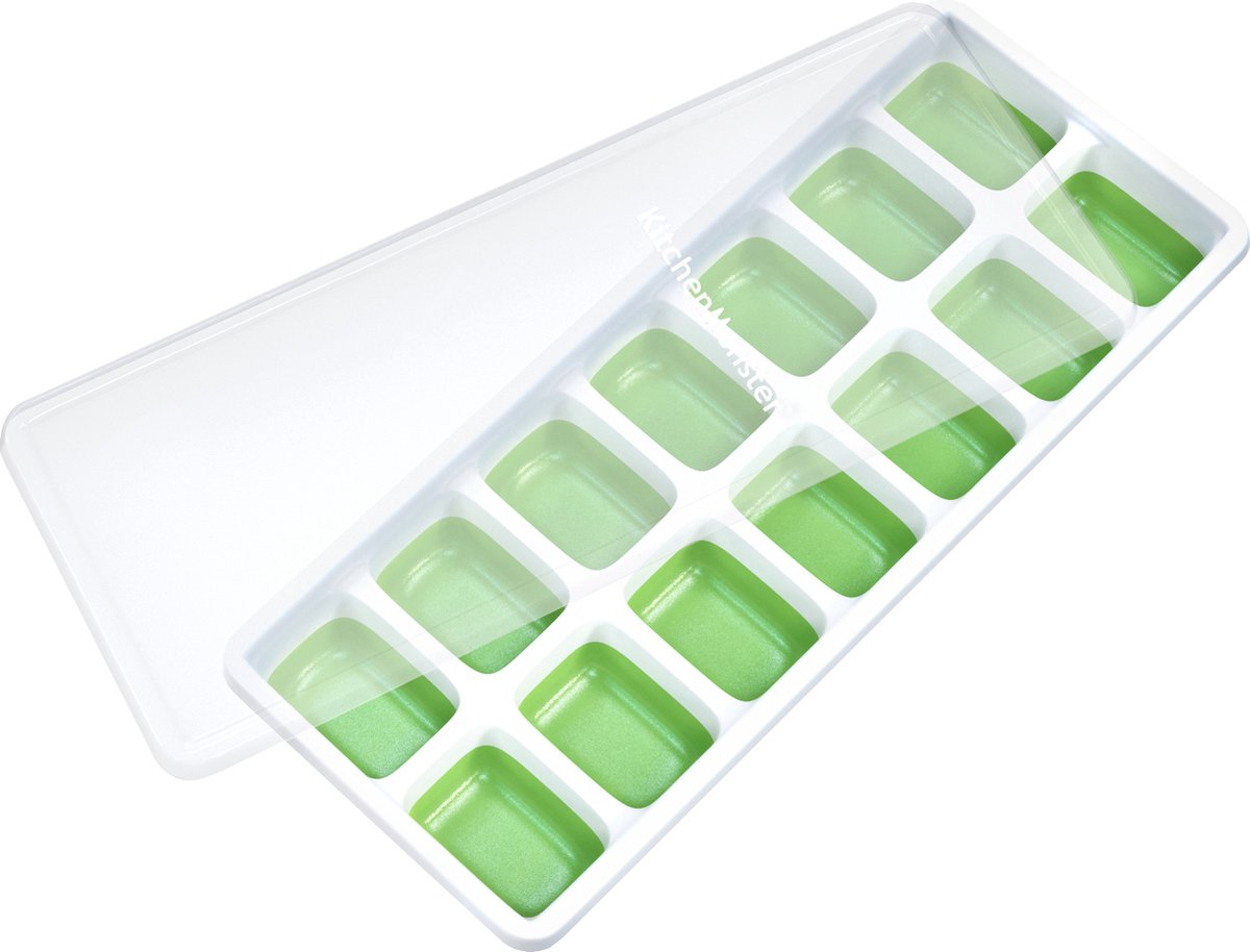 KitchenMonster® IJsblokjesvorm voor IJsblokjes - IJsblokjesvorm met deksel silicone Blauw, Groen, Geel, Roze - Earkings