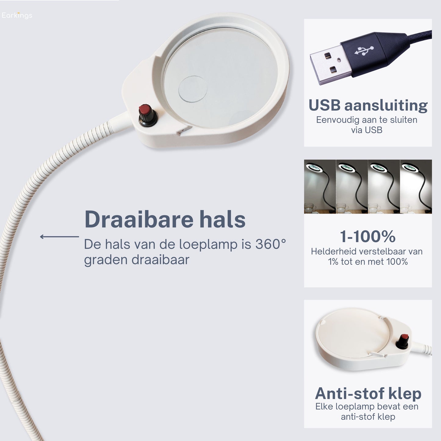 Lupenlampe mit LED-Beleuchtung und Tischklemme