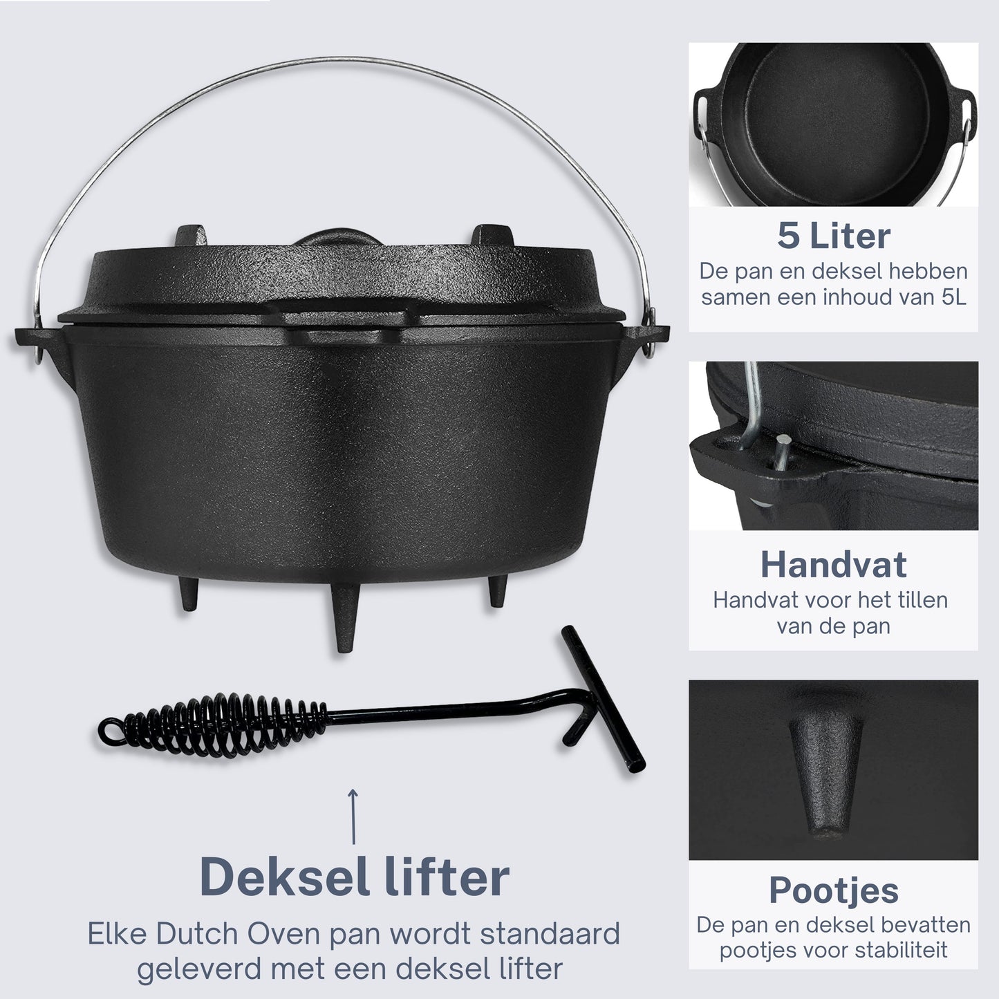 KitchenMonster® Dutch Oven Kochpfanne – Gusseisenpfanne Ø29 mit Deckel 9 Liter
