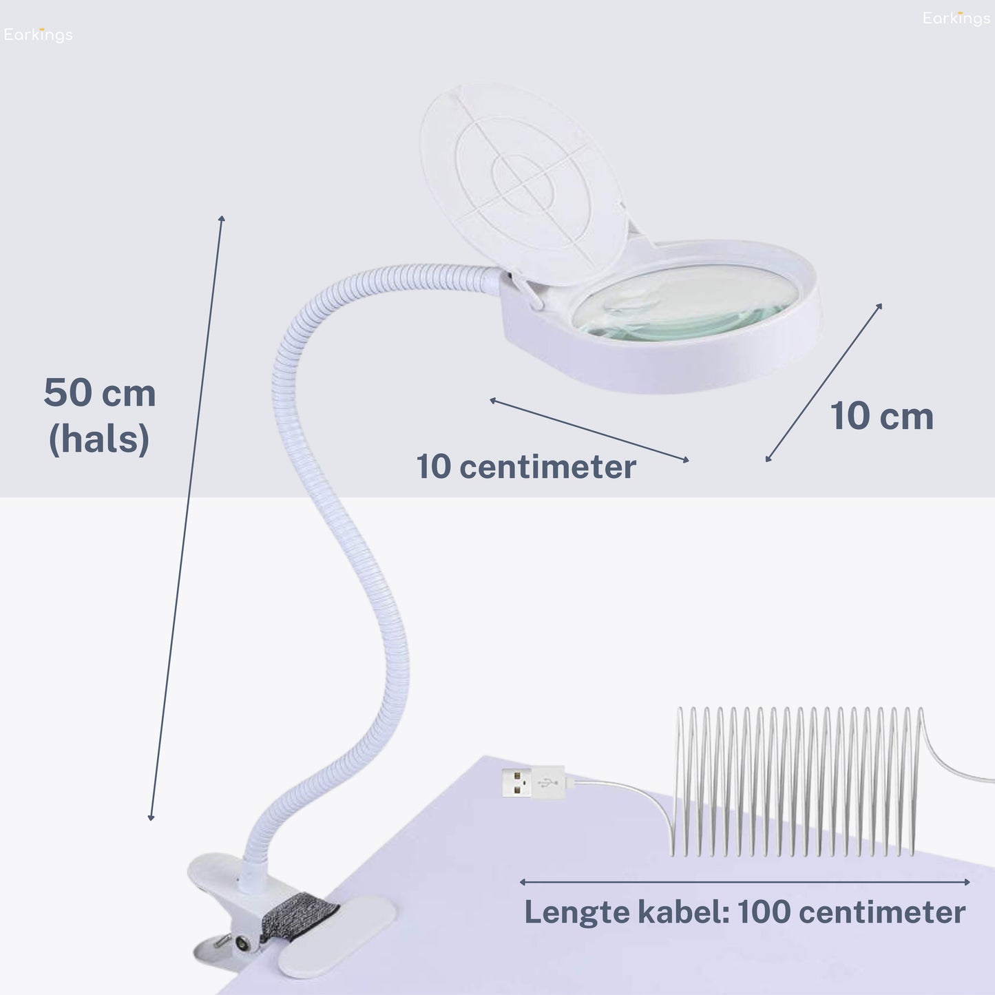 Lupenlampe mit LED-Beleuchtung und Tischklemme