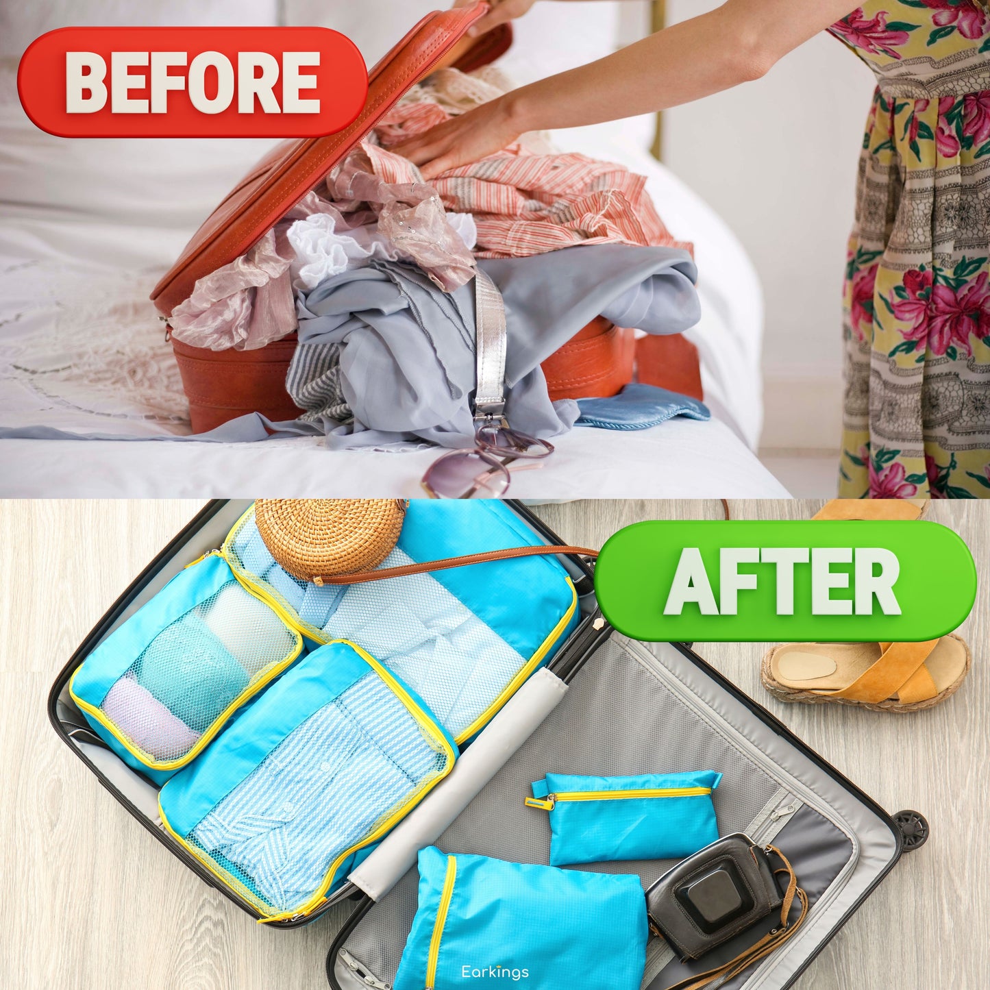 Packing Cubes Koffer-Organizer-Set – 9-teilig – Schwarz