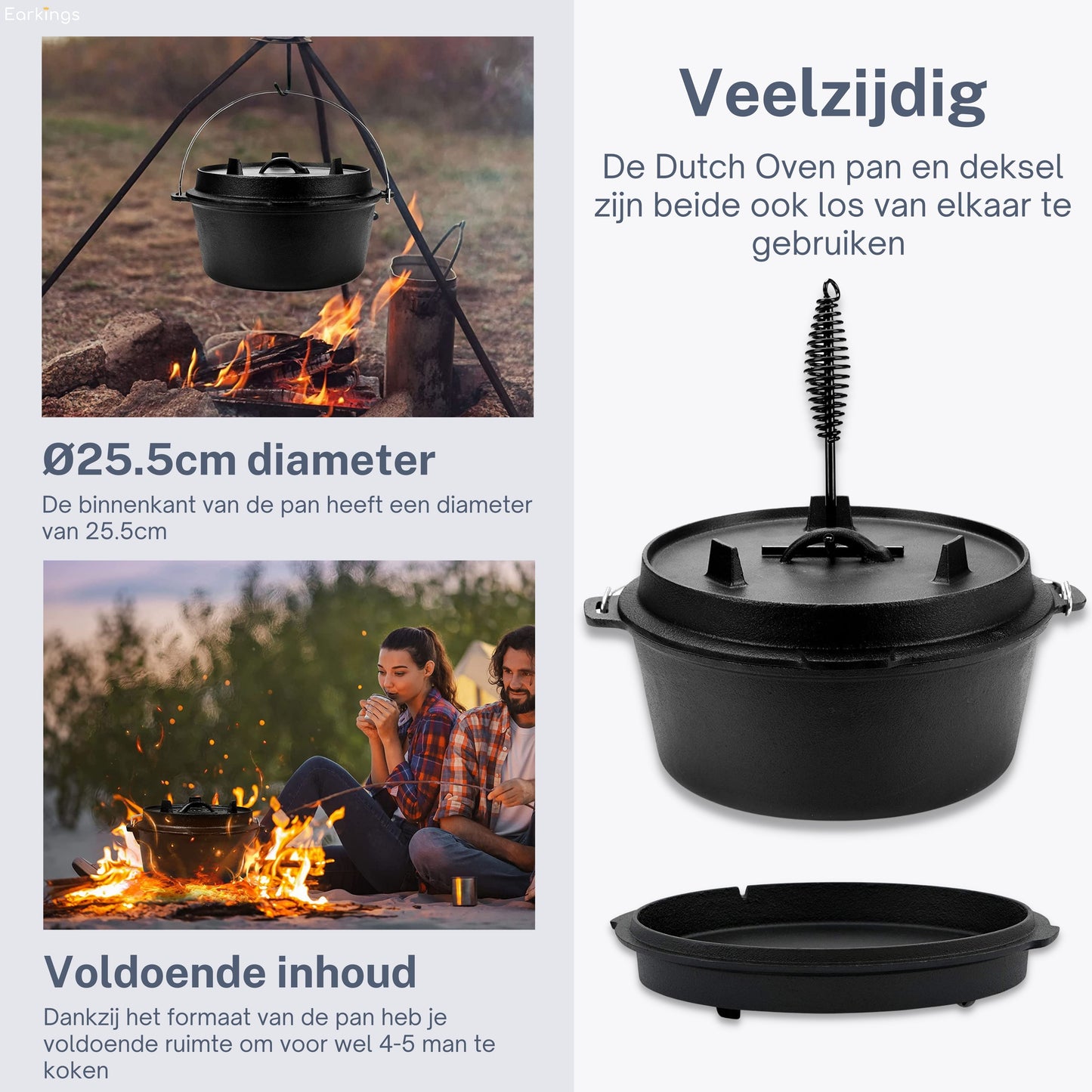 KitchenMonster® Dutch Oven Kochpfanne – Gusseisenpfanne Ø29 mit Deckel 9 Liter