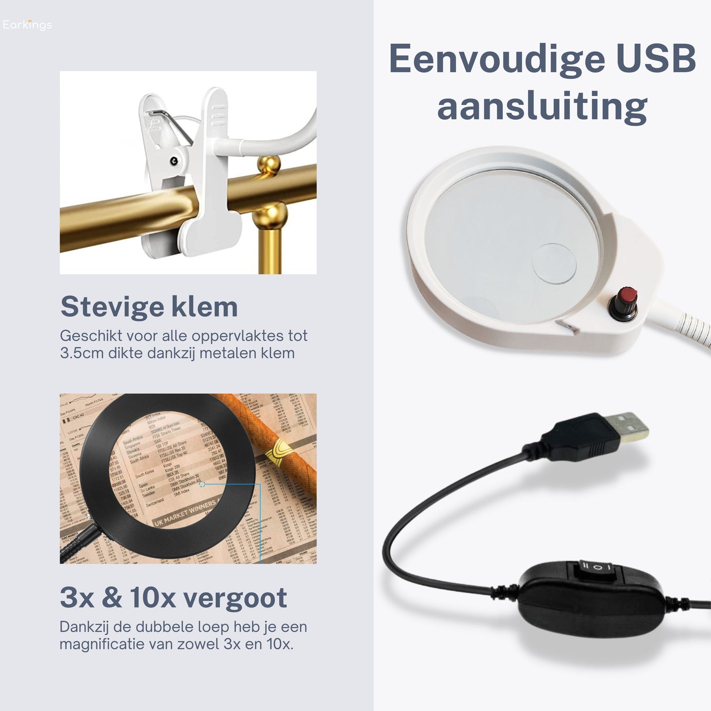 Lupenlampe mit LED-Beleuchtung und Tischklemme