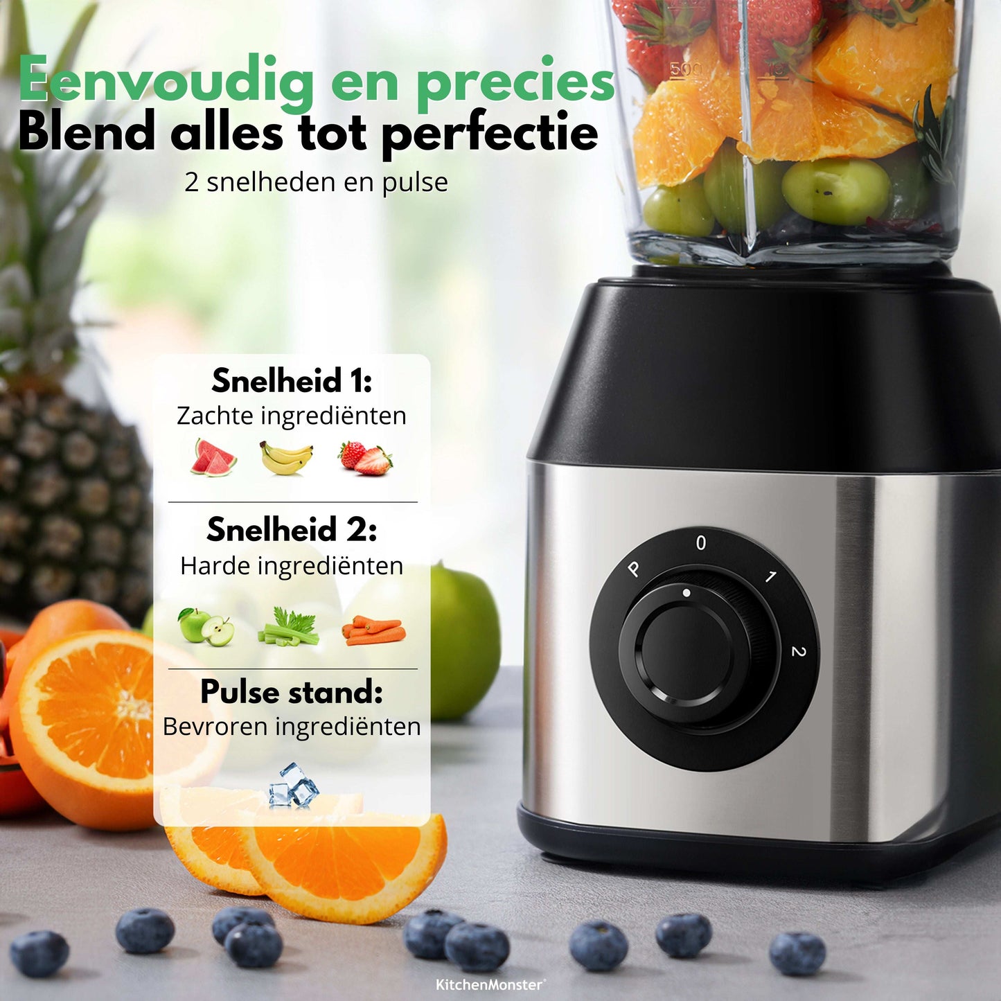 KitchenMonster® Blender Pro 1200 Watt - Smoothie Maker 1.5 Liter met 3 standen - Earkings