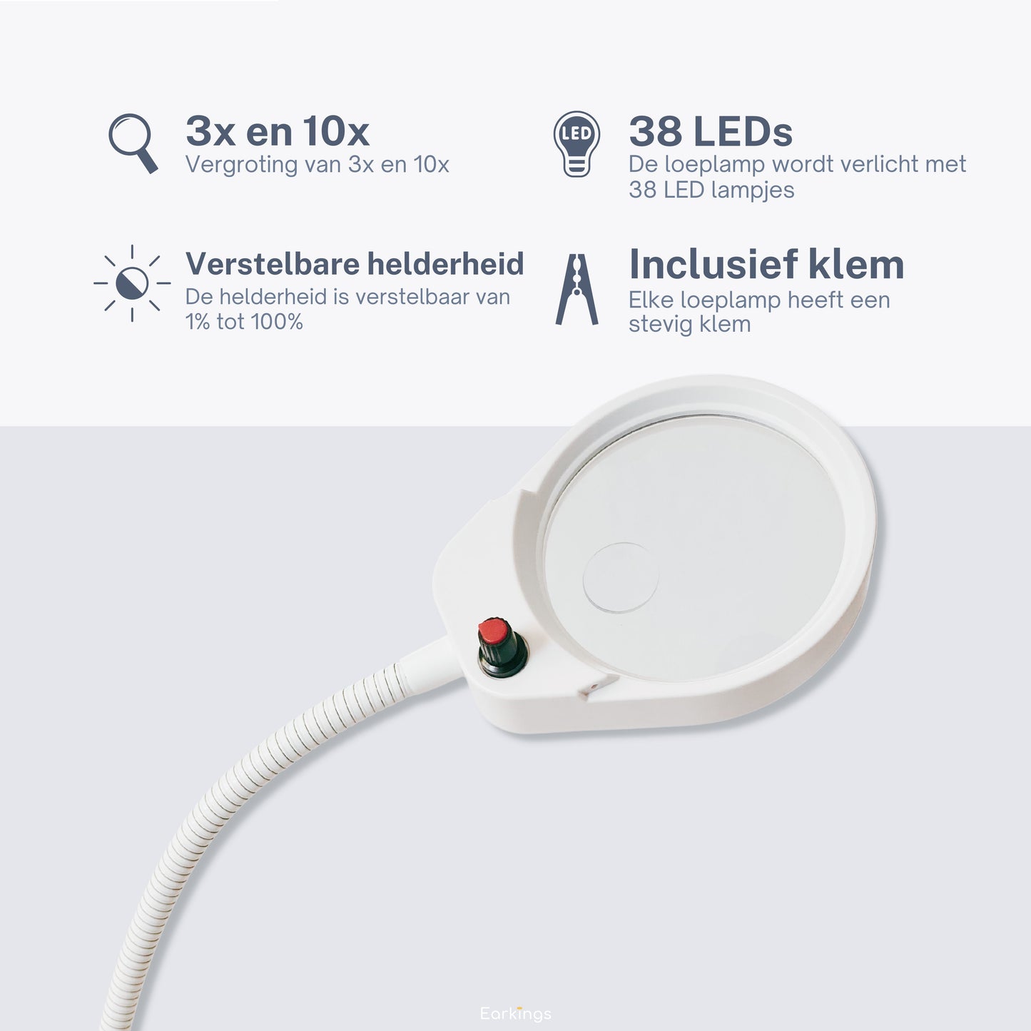 Lupenlampe mit LED-Beleuchtung und Tischklemme