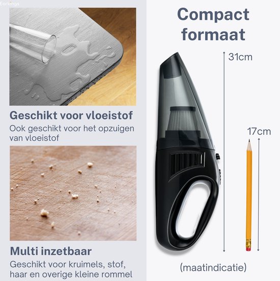 Kruimeldief Stofzuiger Snoerloos met 3 Opzetstukken incl. HEPA Filter - Earkings