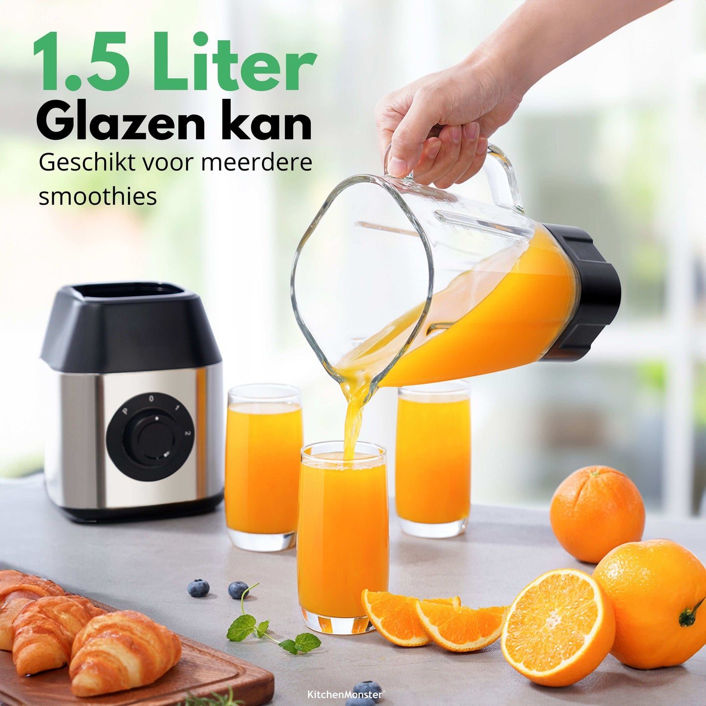 KitchenMonster® Blender Pro 1200 Watt - Smoothie Maker 1.5 Liter met 3 standen - Earkings