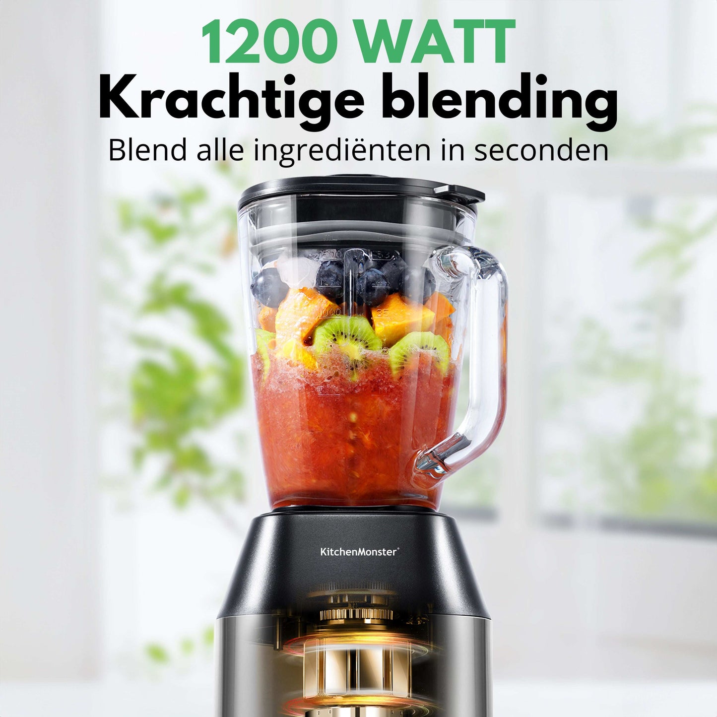 KitchenMonster® Blender Pro 1200 Watt - Smoothie Maker 1.5 Liter met 3 standen - Earkings