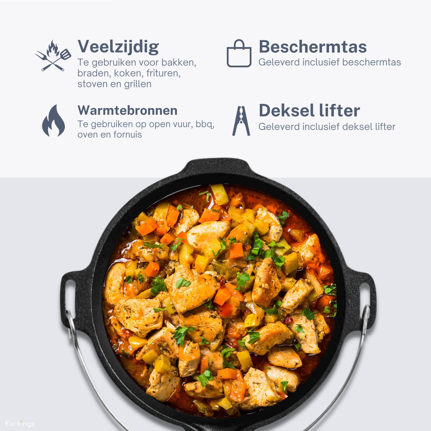 KitchenMonster® Dutch Oven Kochpfanne – Gusseisenpfanne Ø29 mit Deckel 9 Liter