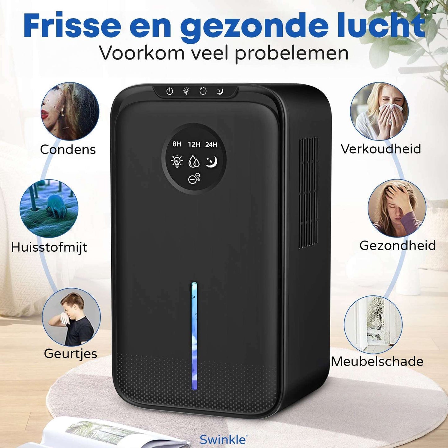 Luchtontvochtiger en Luchtreiniger - Ontvochtigt tot 1L per Dag - Earkings