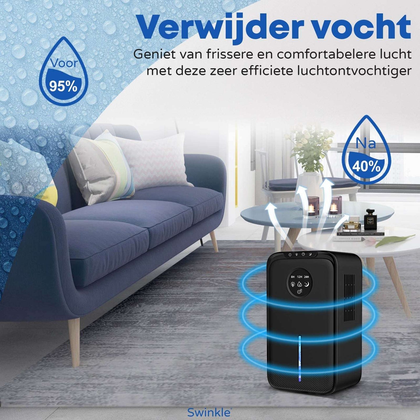 Luchtontvochtiger en Luchtreiniger - Ontvochtigt tot 1L per Dag - Earkings