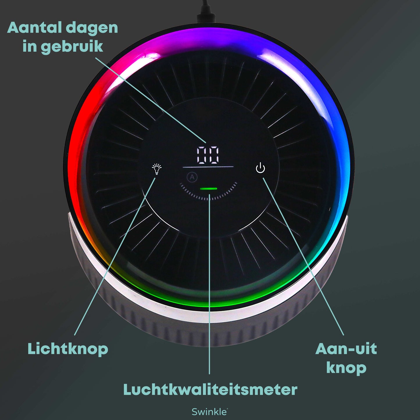 Luchtreiniger - Air Purifier met LED Verlichting en HEPA Filter - Earkings