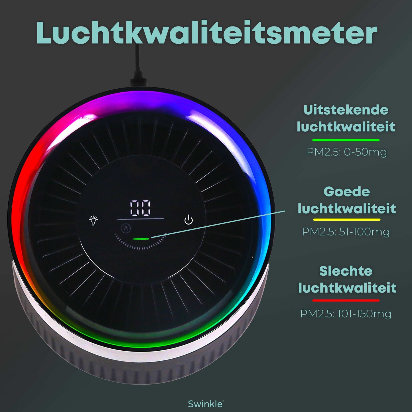 Luchtreiniger - Air Purifier met LED Verlichting en HEPA Filter - Earkings