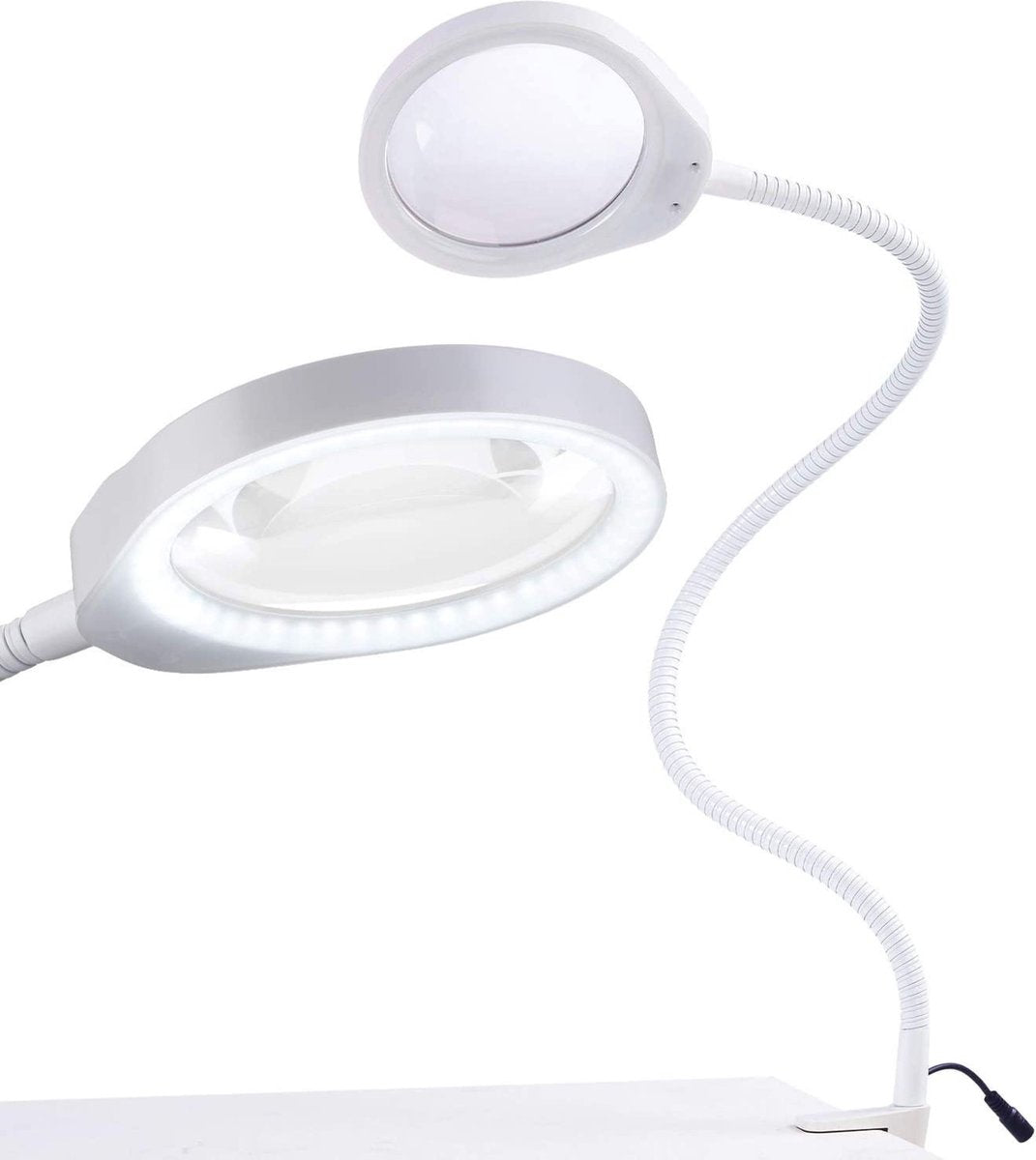 Loeplamp vergrootglas met LED verlichting en tafelklem - wit - Earkings