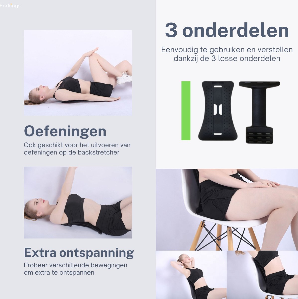 Backstretcher Massage Apparaat met Zachte Pads - groen - Earkings