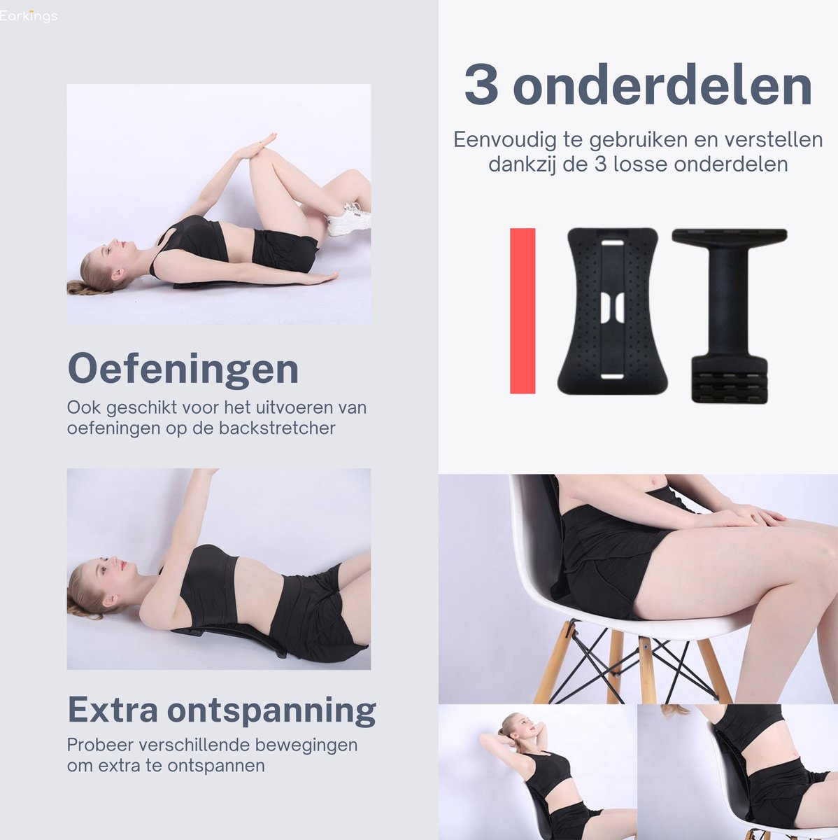 Backstretcher Massage Apparaat met Zachte Pads - rood - Earkings