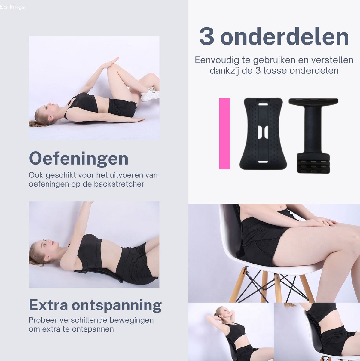 Backstretcher Massage Apparaat met Zachte Pads - roze - Earkings
