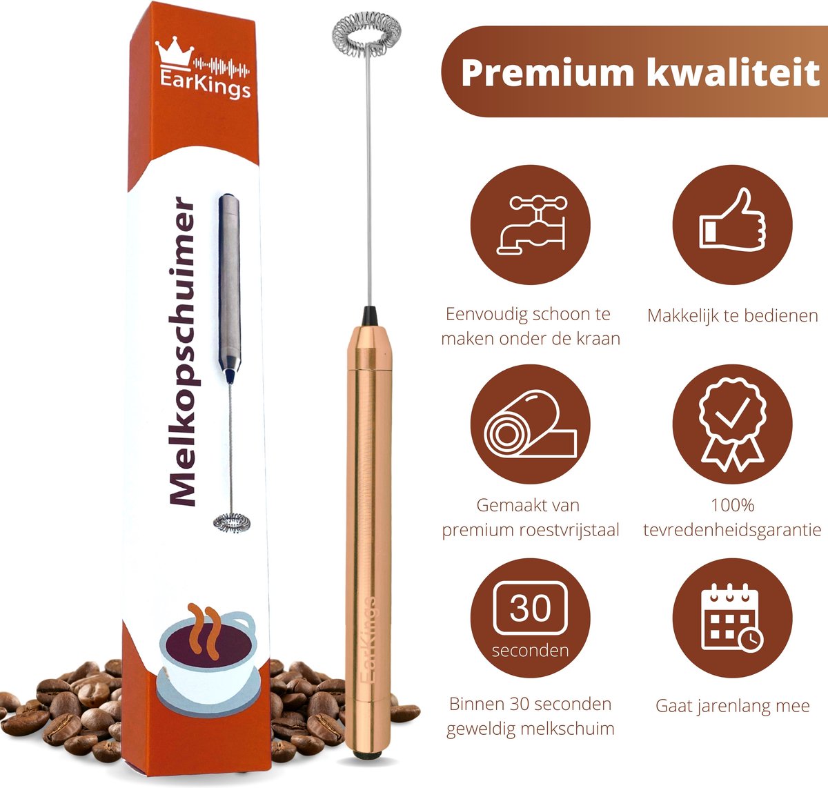 Melkopschuimer Elektrisch van RVS - goud - Earkings