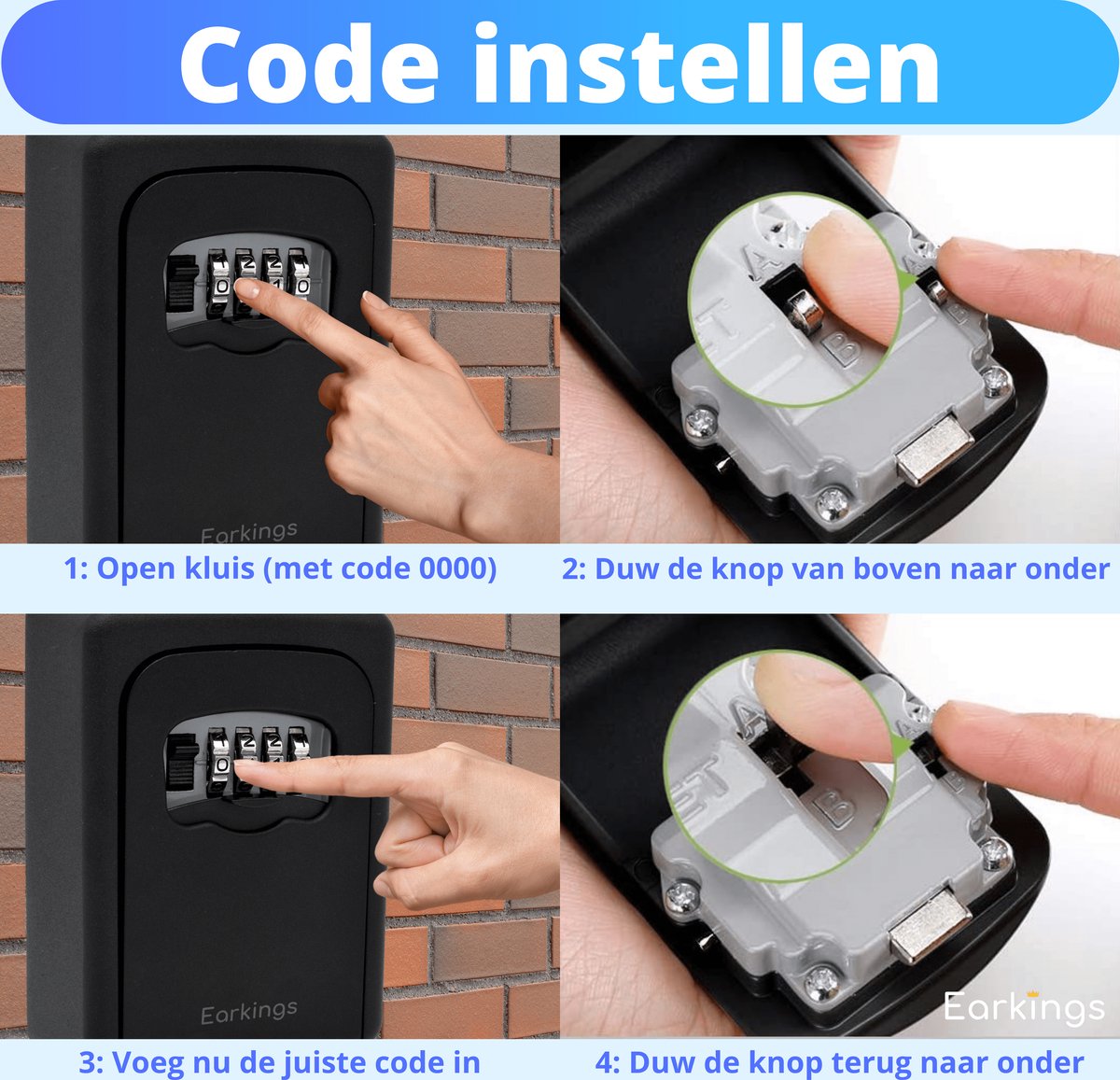Sleutelkluisje met Code Inclusief Wandmontage Recht - zwart - Earkings
