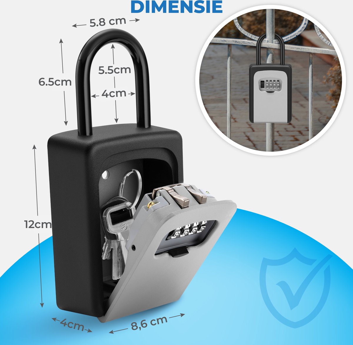 Sleutelkluisje Hangslot met Code Inclusief Wandmontage - grijs - Earkings