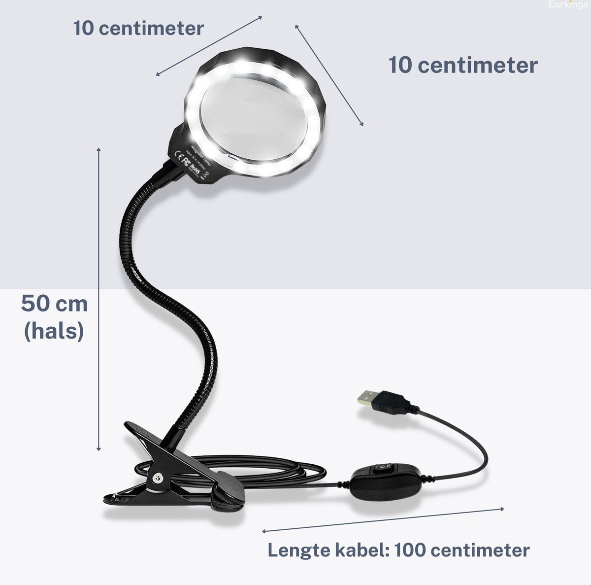 Loeplamp vergrootglas met LED verlichting en tafelklem - Earkings
