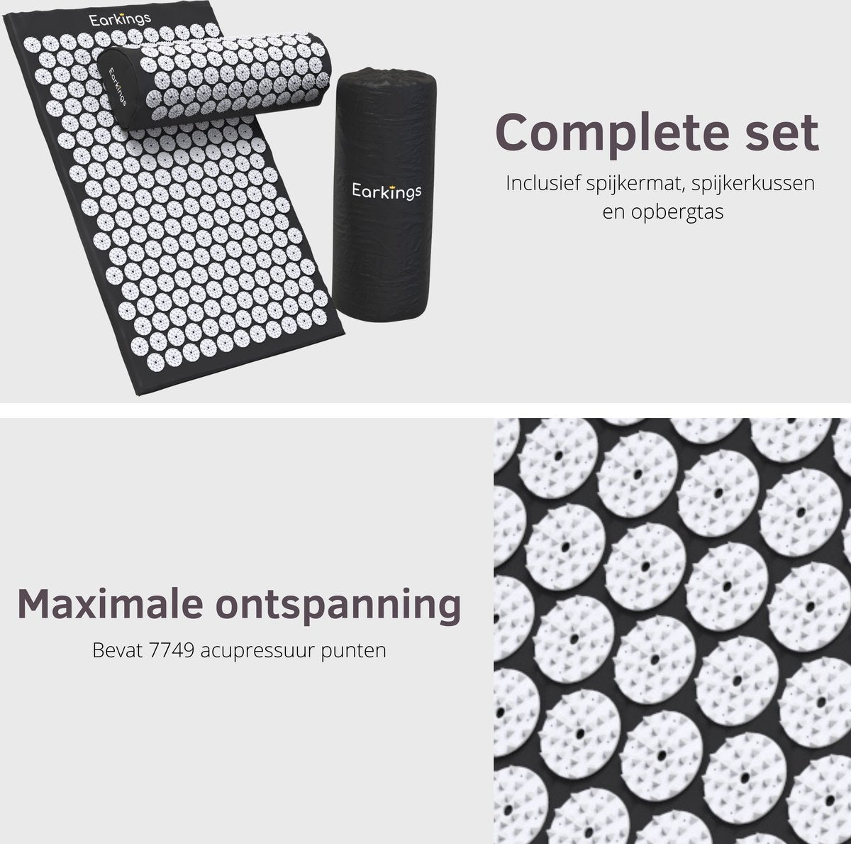 Spijkermat met kussen en met Opbergtas - 8000+ punten - zwart - Earkings