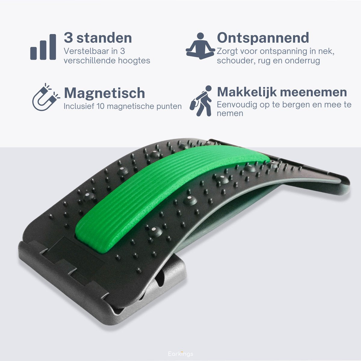 Backstretcher Massage Apparaat met Zachte Pads - groen - Earkings