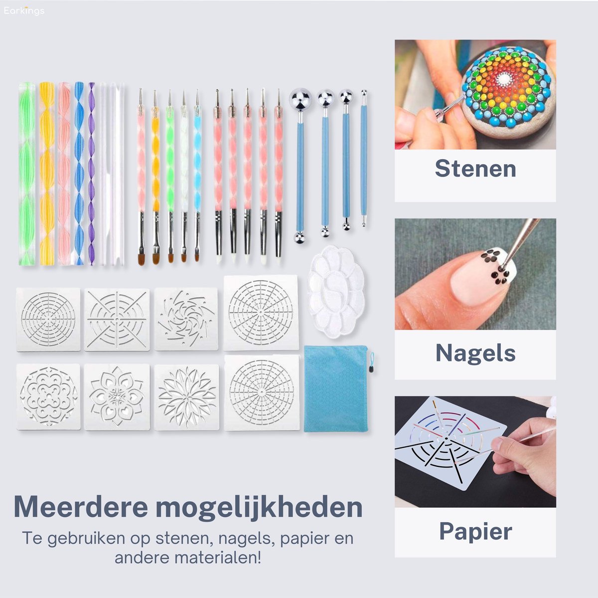 Dotting Tools 32 delig Mandala - inclusief Sjabloon - Earkings