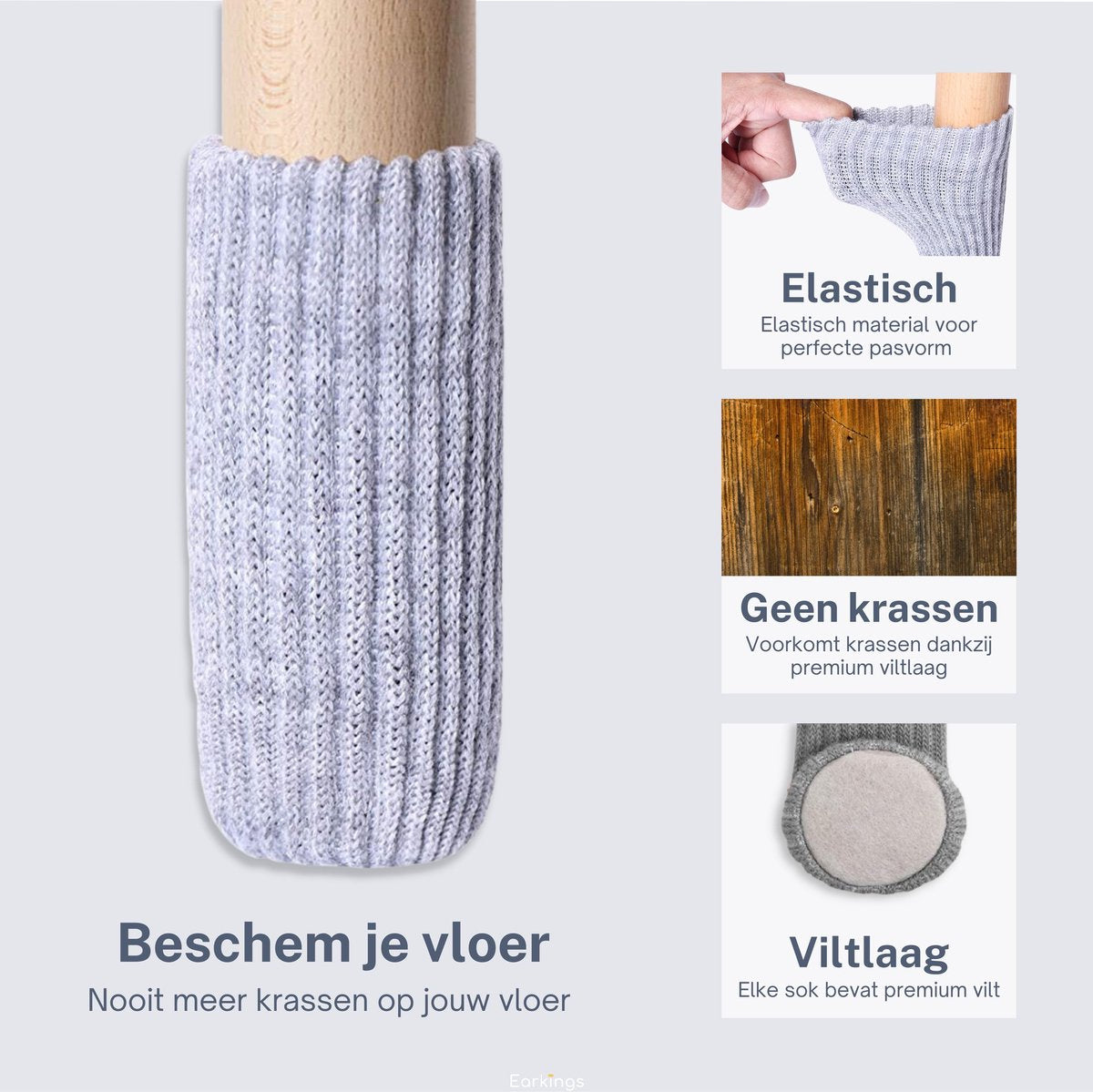 Stoelpoot Beschermers Vloerbeschermer Ø25-50 mm sokken - 24 stuks - grijs - Earkings