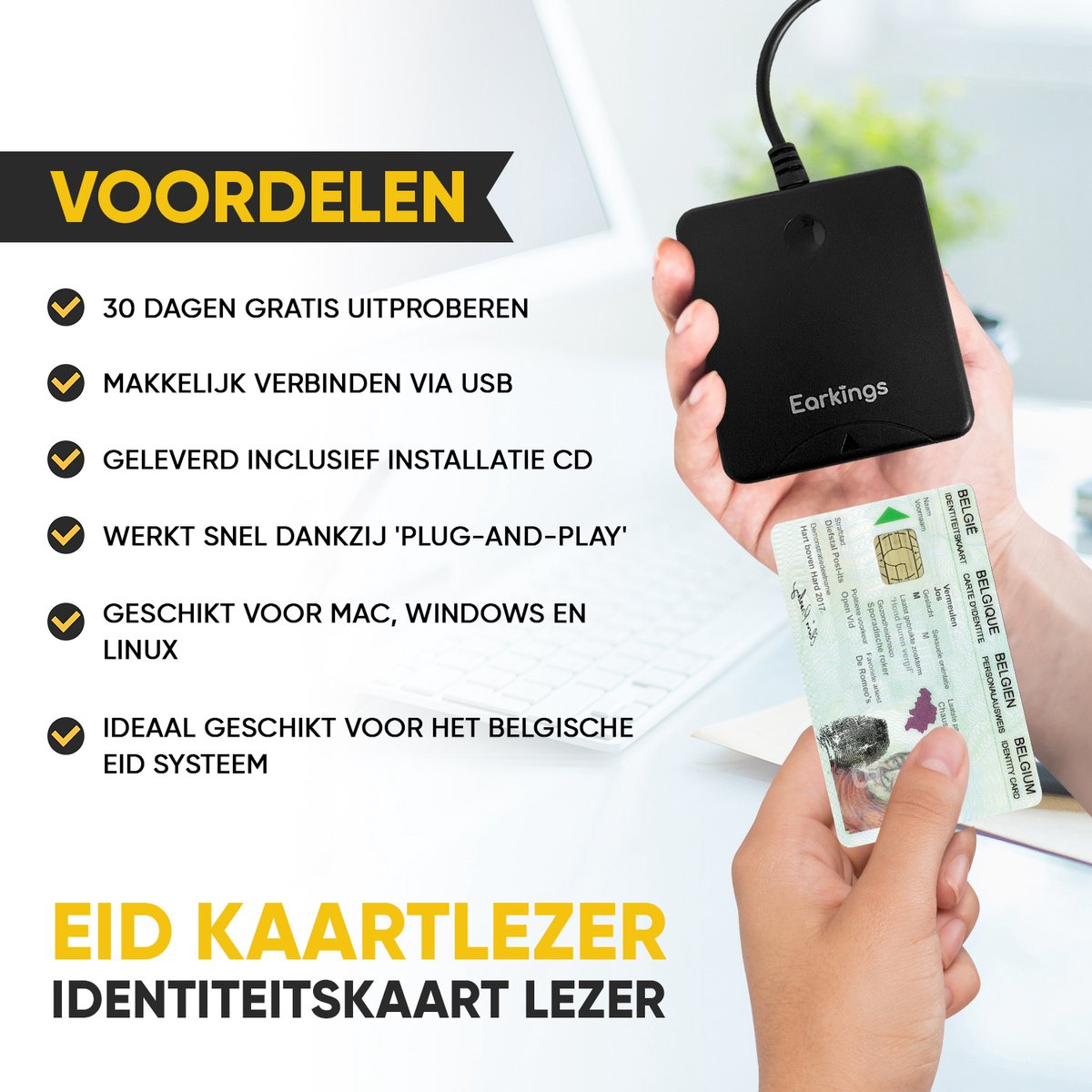 eID Kaartlezer Identiteitskaartlezer - zwart - Earkings